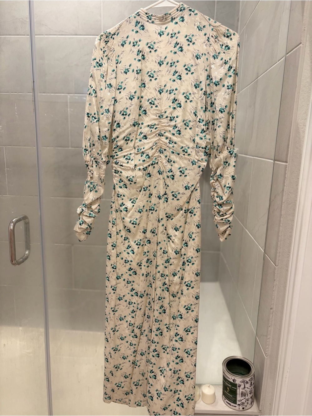 ByTimo Cream Floral Long-Sleeve Dress with Teal Floral Print XS